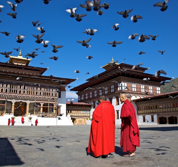 In Thimphu, the capitol city's monastery and civic center juggles both religious and national responsibilities as a long disputed border issue with China picks up in 2013. hoto: Michael Foley In Thimphu, the capitol city's monastery and civic center juggles both religious 