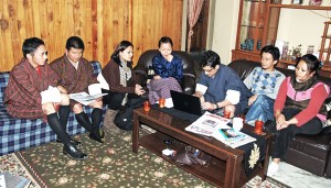 From left, Sonam Pelvar (online editor), Passang Dorji (chief reporter), Dekey Choden Gyeltshen (senior reporter), Tashi Wangmo (senior reporter), Gopilal Acharya (editor), Tanka Raj Subba (reporter), Tara Limbu (reporter) after resigning from Bhutan Times, who later started The Journalist.