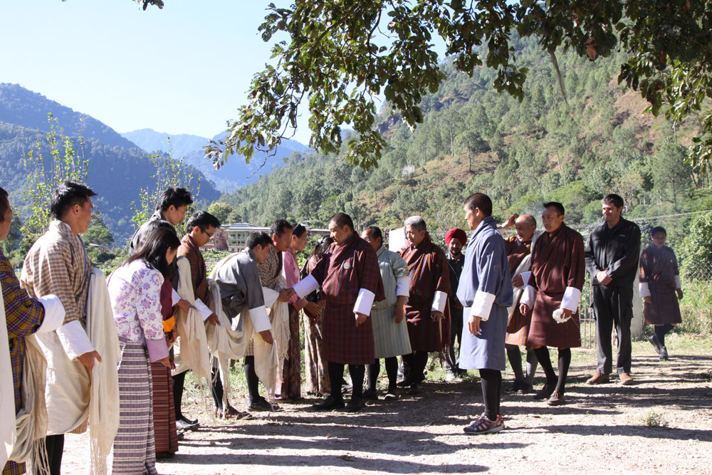 Meeting the staff of the Mountain Hazelnut Venture nursery at Lingmethang