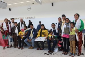 The family being welcomes at the airport. Photo: BAASA website