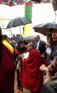 Queen Jetsum Pema with Buddhist monks in Boudha, Kathmandu
