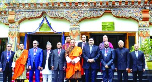 Ministers of the SAARC Member Countries along with the Prime Minister of Bhutan Tshering Tobgay who inaugurated the 8th South Asian Free Trade Agreement (SAFTA) Ministerial Council meeting. Photo: APP